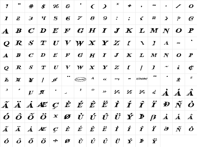 Blood Crow Expanded Italic Expanded Italic  glyph index