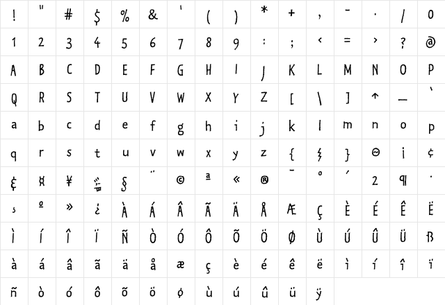 Kosmik-PlainTwo Regular  glyph index