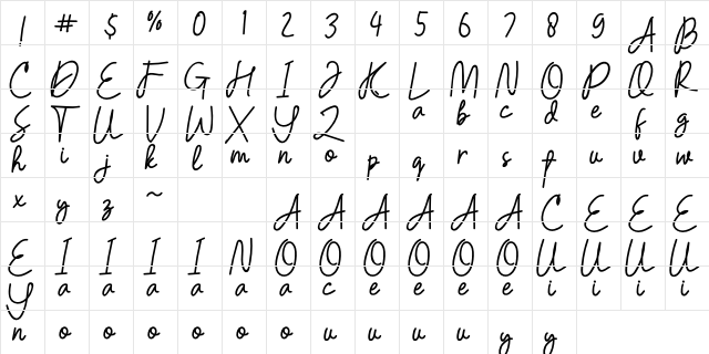 Lafentha Regular  glyph index