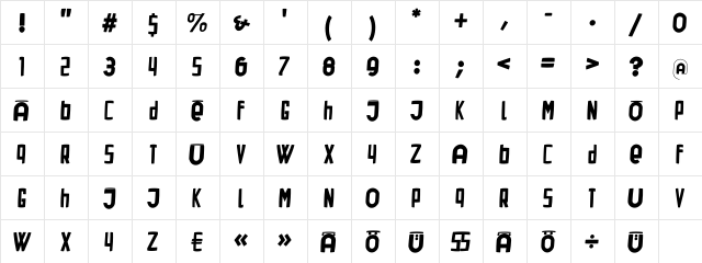 DadaSchwitters Regular  glyph index