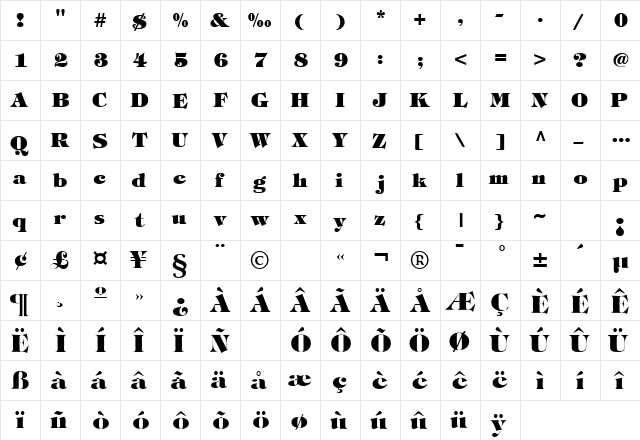 SophisticateBlackSSK Regular  glyph index