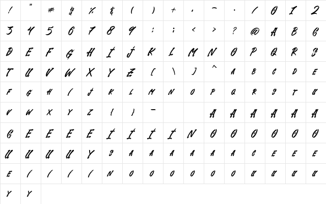 Gendry Regular  glyph index