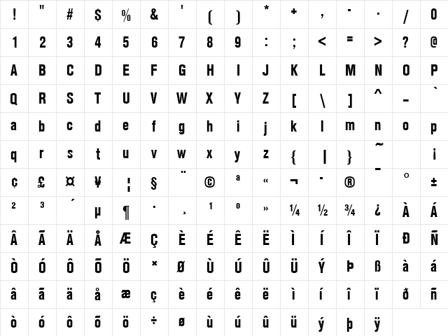 URWAccidaliaTBolCon Regular  glyph index