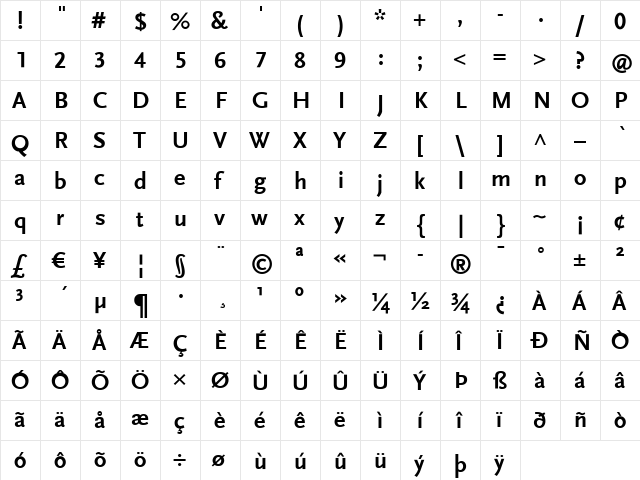 ScalaSansLF Bold  glyph index