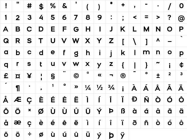 Bronova Bold  glyph index