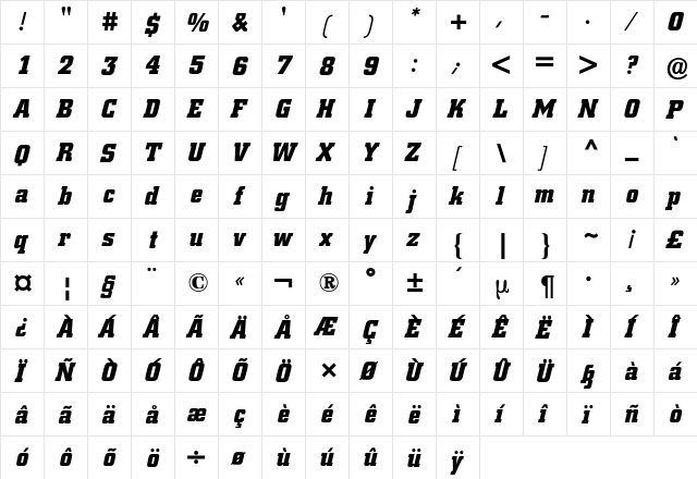 City BQ Regular  glyph index