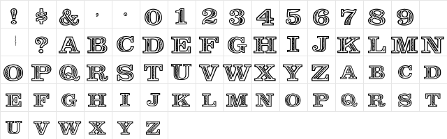 Zazou Regular  glyph index