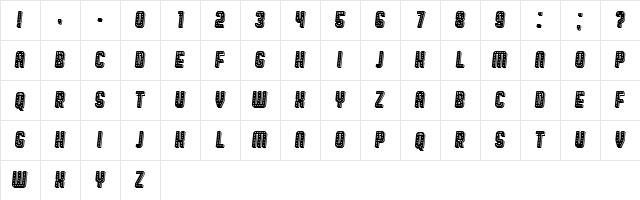 Broadway Shadow Italic  glyph index