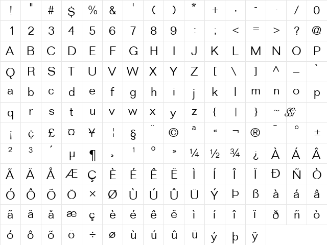 Layout Light SSi Light  glyph index