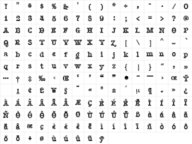 Hallodolly Regular  glyph index
