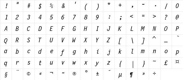 LettrGoth12C BT Italic  glyph index