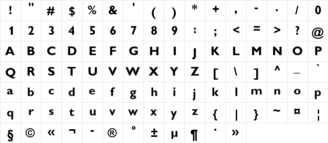 GillSansC Bold  glyph index