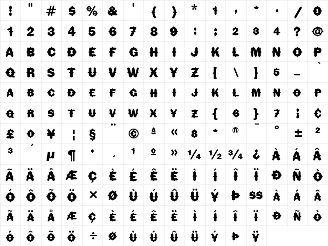 Florinda ITC Black  glyph index