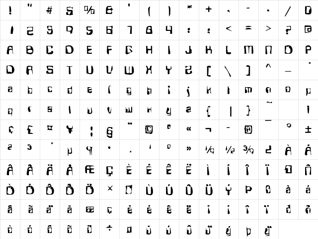 DTCDirtyM11 Regular  glyph index