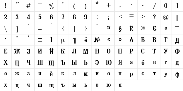 Brusk Gaz Bold  glyph index