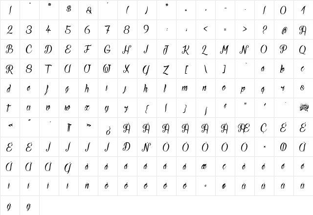 Ready to Ride Regular  glyph index