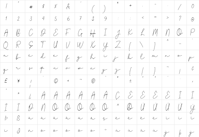 Beskill Regular  glyph index