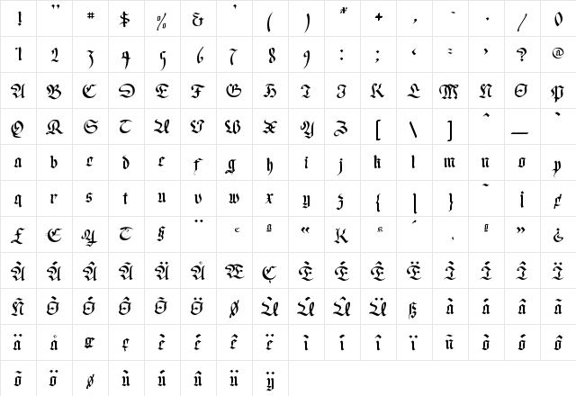 WrittenFrax Regular  glyph index