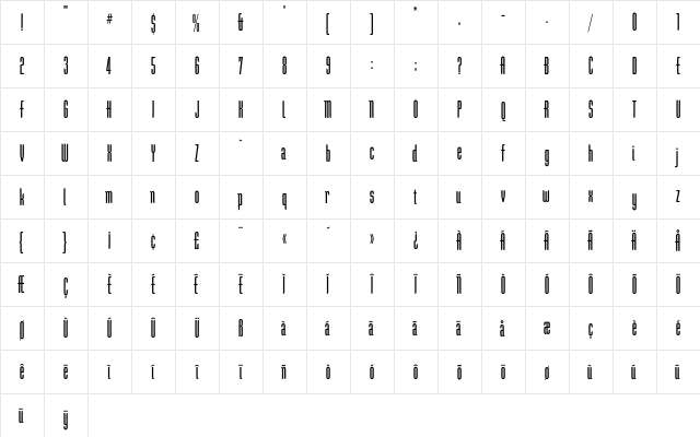 Demonstrator Regular  glyph index