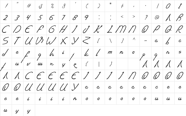 The Quadro Regular  glyph index