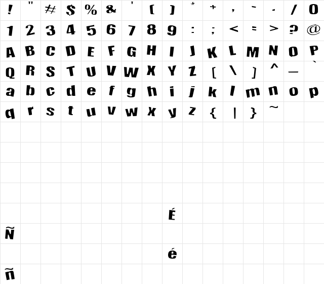 Happy Regular  glyph index