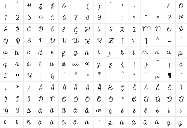 Bhamious Regular  glyph index