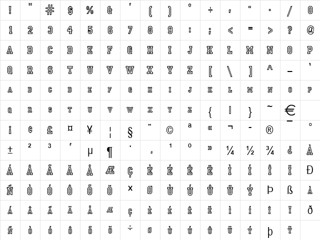 PrincetonCondensed Normal  glyph index