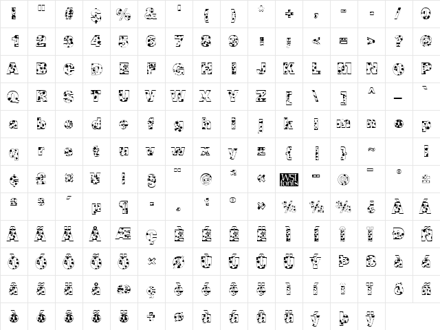 Cow-Spots Regular  glyph index
