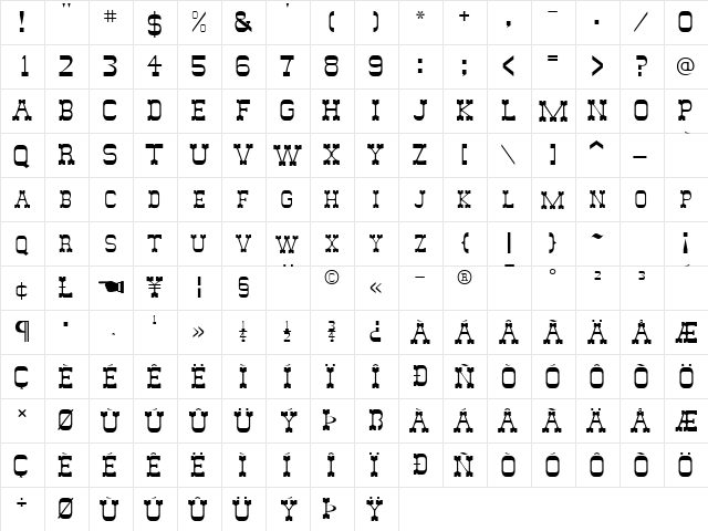SlimmerPickensSCapsSSK Regular  glyph index