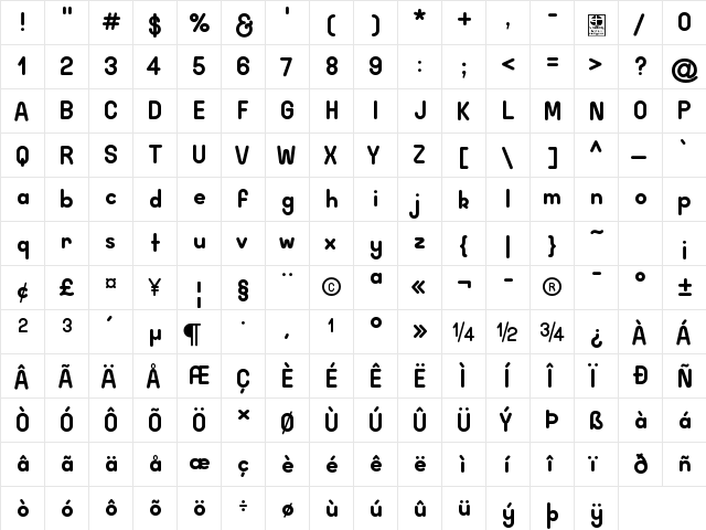 Wida Round Demo Bold  glyph index