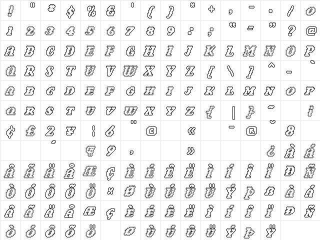 NarlyOutline Roman  glyph index