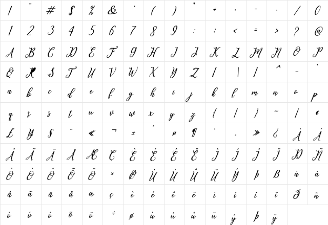 leighton Regular  glyph index