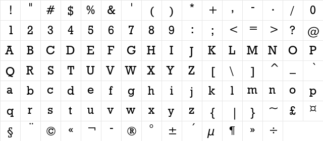 GeoSlb712MediumC BT Regular  glyph index