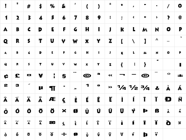 ArtistPursuit117 Regular  glyph index