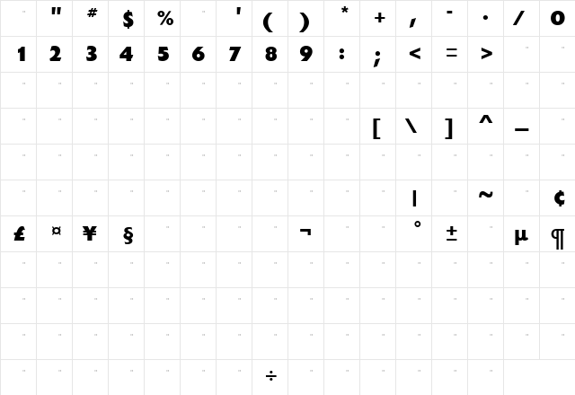 ExtensionExtraBoldTab Roman  glyph index