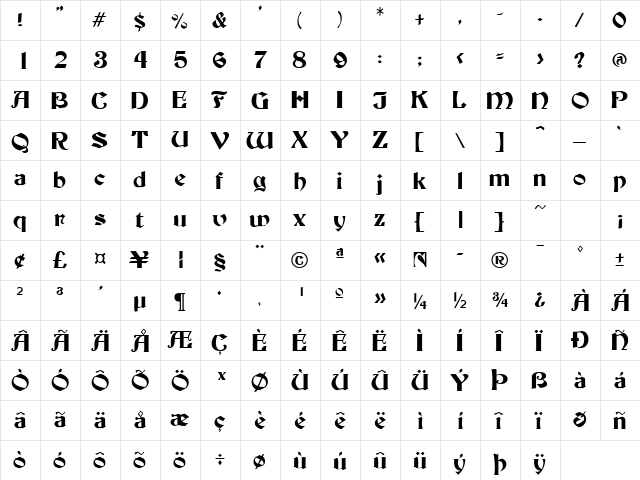 Buckminster Regular  glyph index