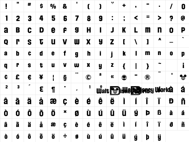 Florida Project Phase Two Regular  glyph index