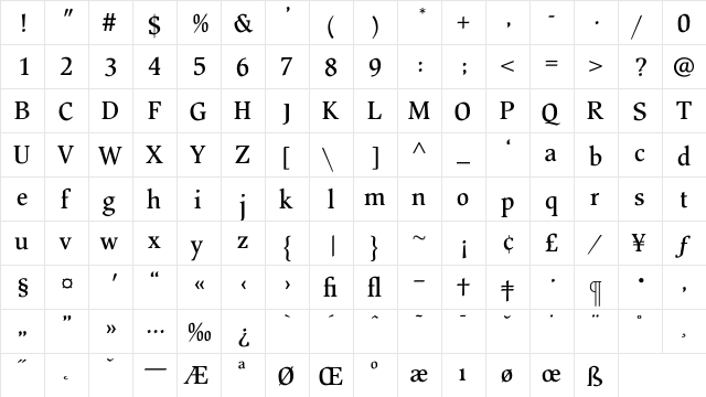 BeckenhamMedium Regular  glyph index