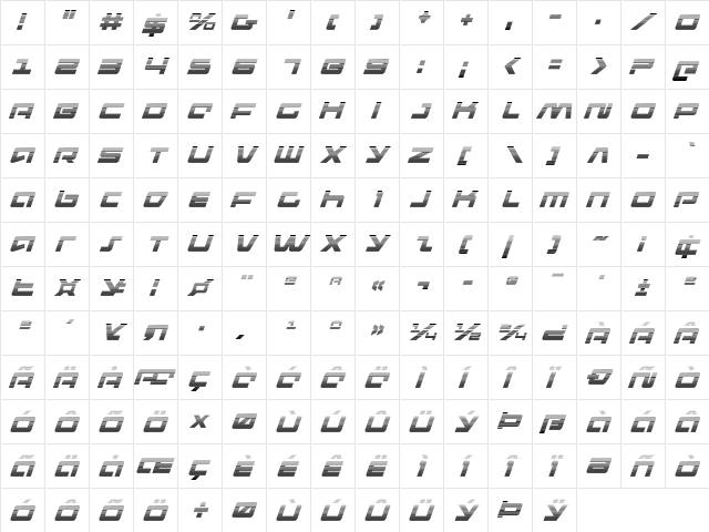 Pulse Rifle Gradient Italic Italic  glyph index