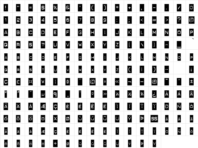 PunchLabel Regular  glyph index