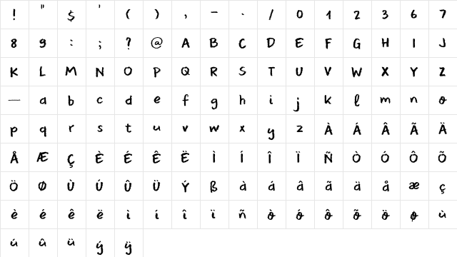 DK Leftover Crayon Regular  glyph index