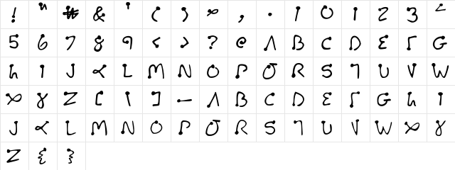 PalmPilot Regular  glyph index