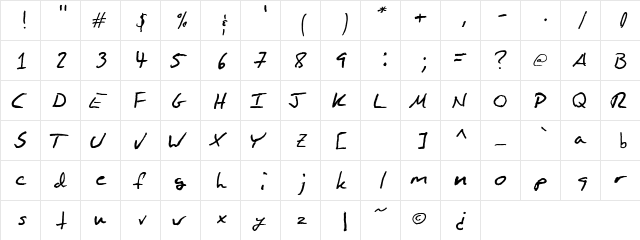 Blakeman Hand Regular  glyph index