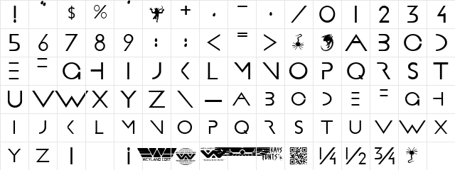 PROMETHEUS Regular  glyph index