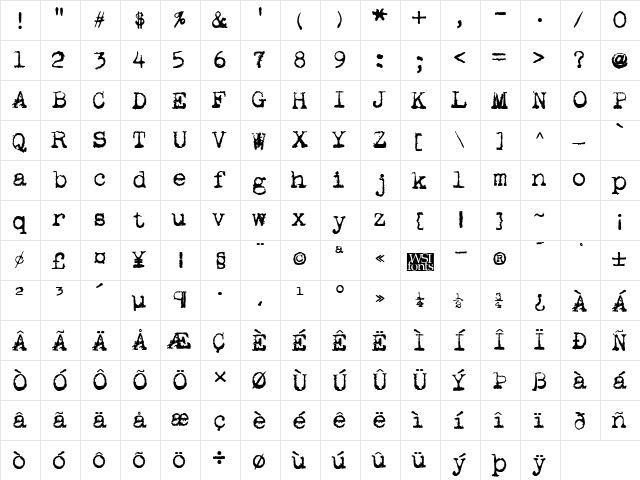 Apoplex Bold  glyph index