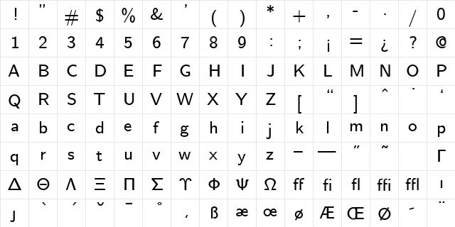 cmss8 Regular  glyph index