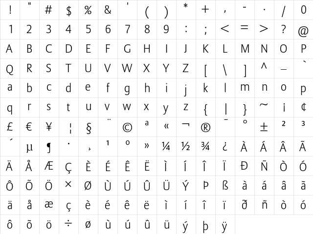AllianzSans Light  glyph index