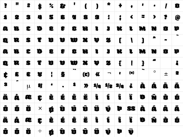 Fakir Display Black SmCp  glyph index