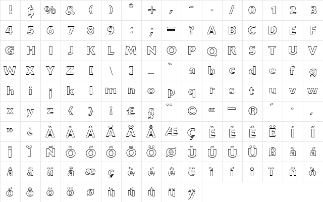Delta BQ Regular  glyph index
