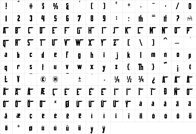 Corleone Regular  glyph index